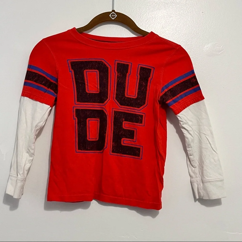 CARTER’S Boys Shirt 100% Cotton Red White DUDE Layer look Long Sleeve Size 6